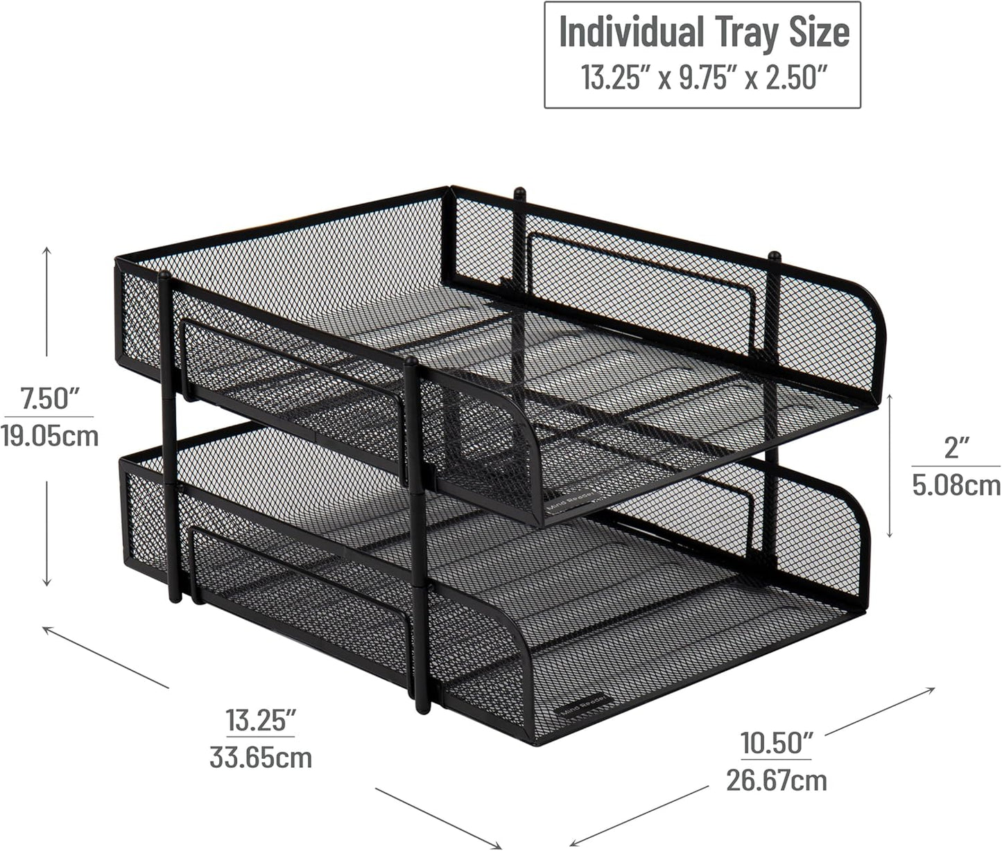 Mind Reader Paper Tray, Desk Organizer, Stackable, Storage, Office, Metal Mesh, 10.5" L x 13.25" W x 7.5" H, Set of 2, Black