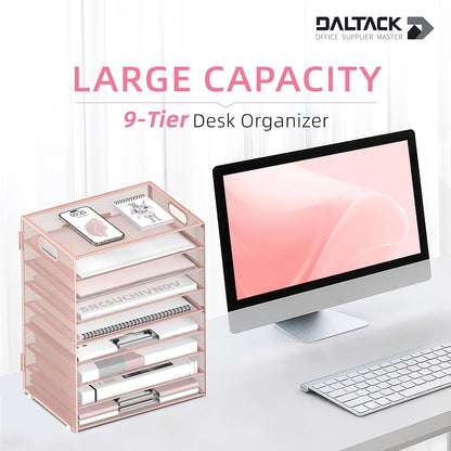 DALTACK 9-Tier Paper Organizer for Desk, Mesh Letter Tray Desk Organizer with Handles, Space-Saving File Organizer for Office Home School Classroom, Black