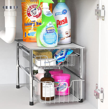 Simple Houseware Stackable 3 Tier Sliding Basket Organizer Drawer, Chrome