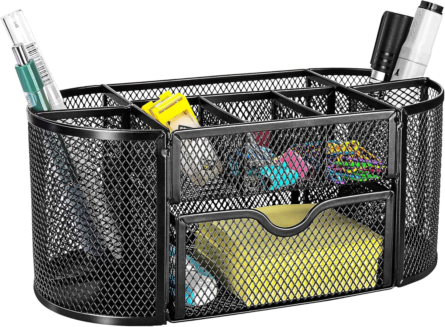 Amazon Basics Wire Mesh Pen Holder, Pencil Cup Desk Organizer for Stationery, Scissors, Office Caddy Storage, 3.7" x 3.3", Black