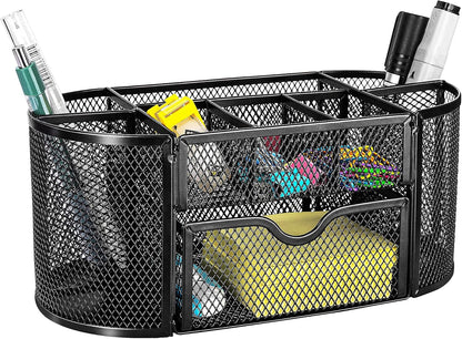 Amazon Basics Wire Mesh Pen Holder, Pencil Cup Desk Organizer for Stationery, Scissors, Office Caddy Storage, 3.7" x 3.3", Black