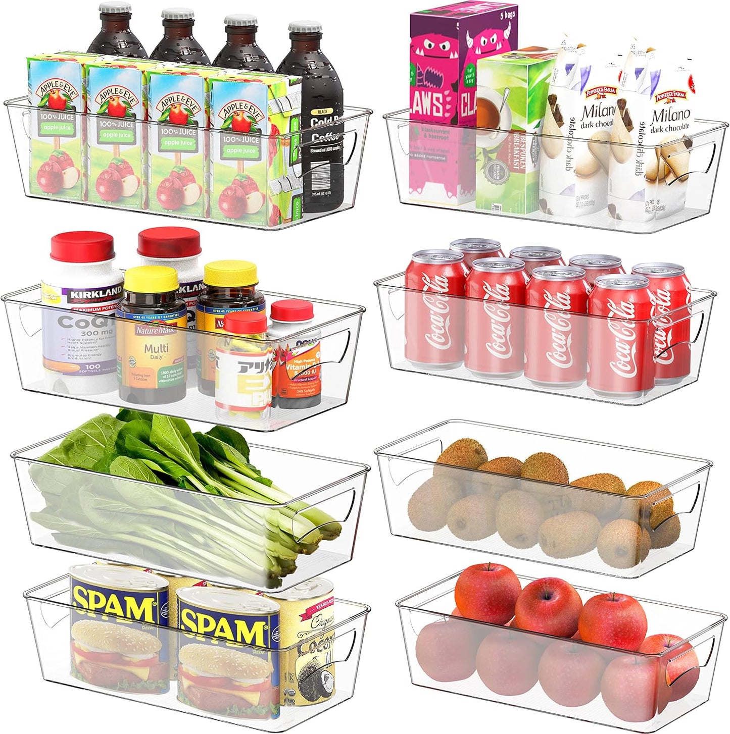 Simple Houseware 4 Pcs Kitchen Clear Bin Storage Organizer, 15" x 8" x 3.75"