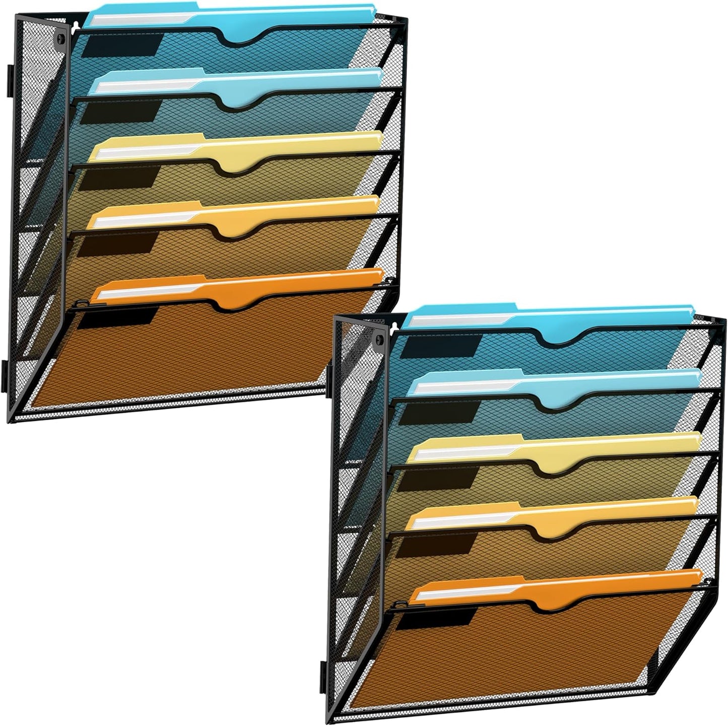 SUPEASY 5 Tier Wall File Organizer, Hanging Wall Mounted Mail Organizer with Label Slots, Metal Mesh File Holder Magazine Rack for Office, Home, School or Classroom, Black