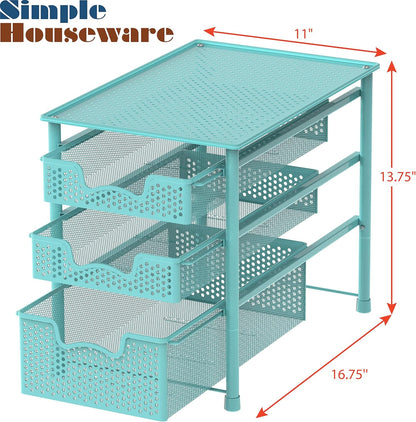 Simple Houseware Stackable 3 Tier Sliding Basket Organizer Drawer, Silver