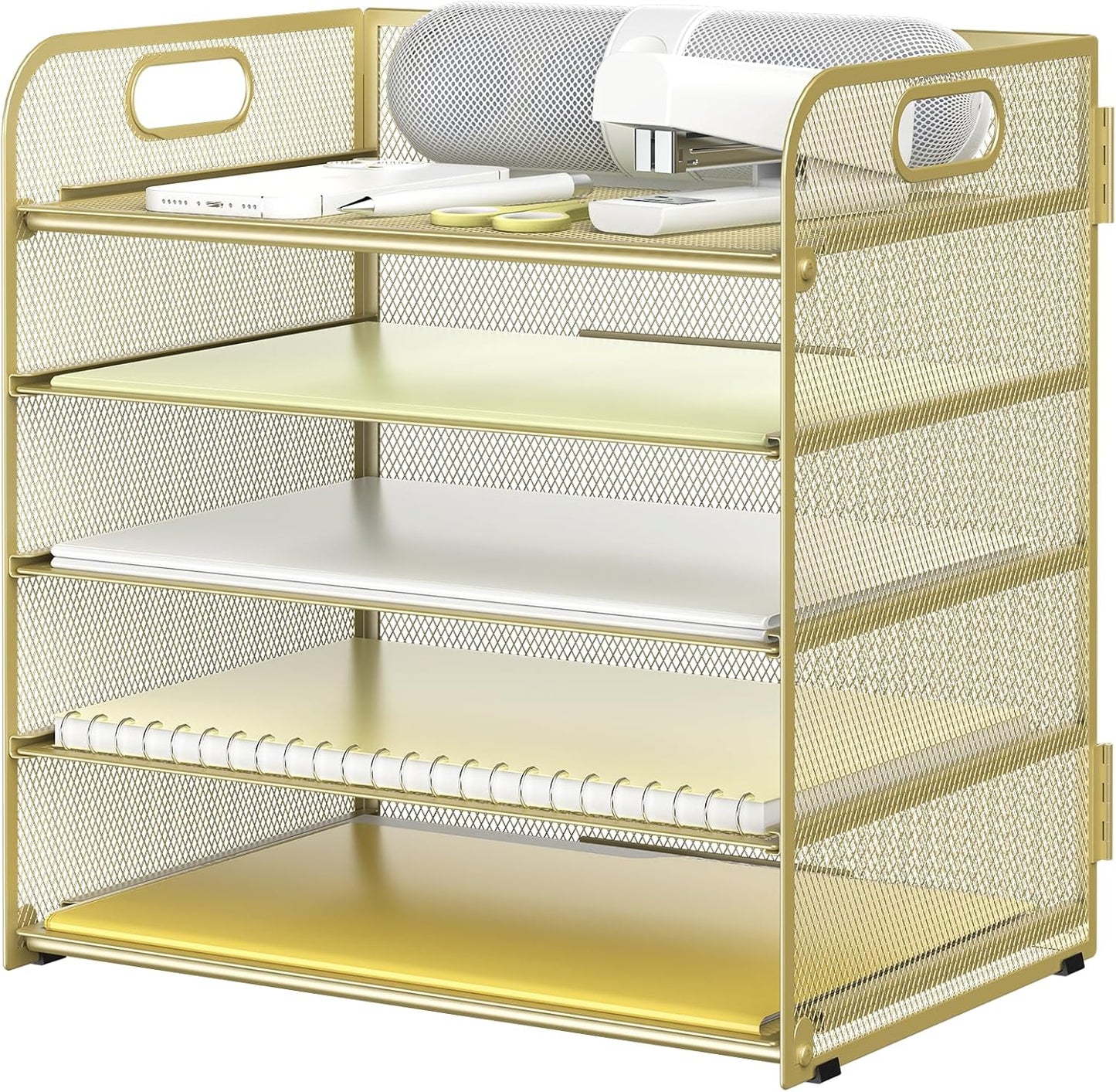 Letter Tray Paper Organizer 5-Tier Desk Organizer File Organizer Paper Holder with Handle, Metal Desktop Document Shelf Tray Office Classroom Organization - Black