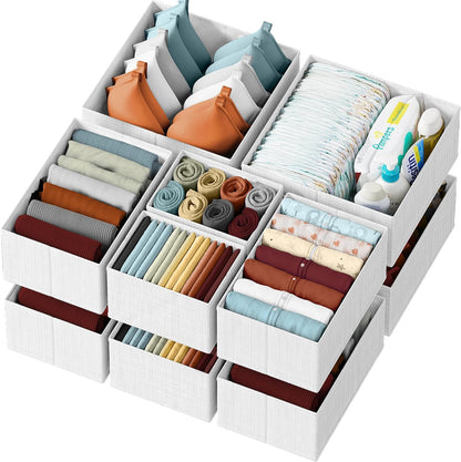 Drawer Organizer Clothes Set of 12 Grey - Dresser Organizer For Nursery, Bedroom, Closet - The Perfect Baby Clothes Organizer and Storage & General Nursery Organization or Dresser Drawer Organizers