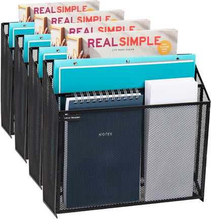 Mind Reader Vertical File Storage, Desktop Organizer, Wall Mount, Office, Metal Mesh, Black