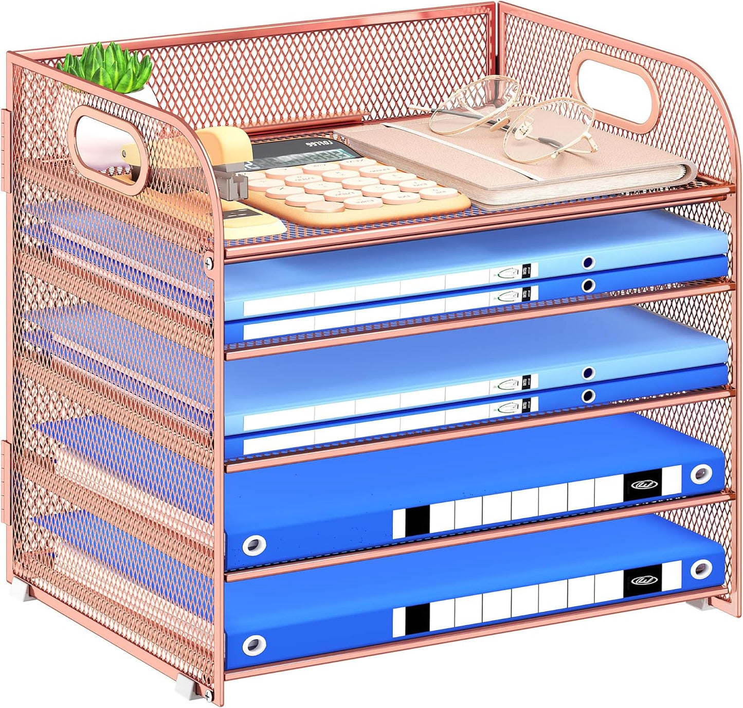 Paper Organizer Letter Tray with Handle, 5-Tier Black Stackable Desk Organizer with Metal Mesh, Sturdy Paper Tray for Office Desk, Home & Classroom Supplies Storage