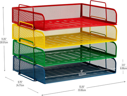 Mind Reader Stackable Paper Tray, Desktop Organizer, File Storage, Office, Metal Mesh, 4 Pcs., Black