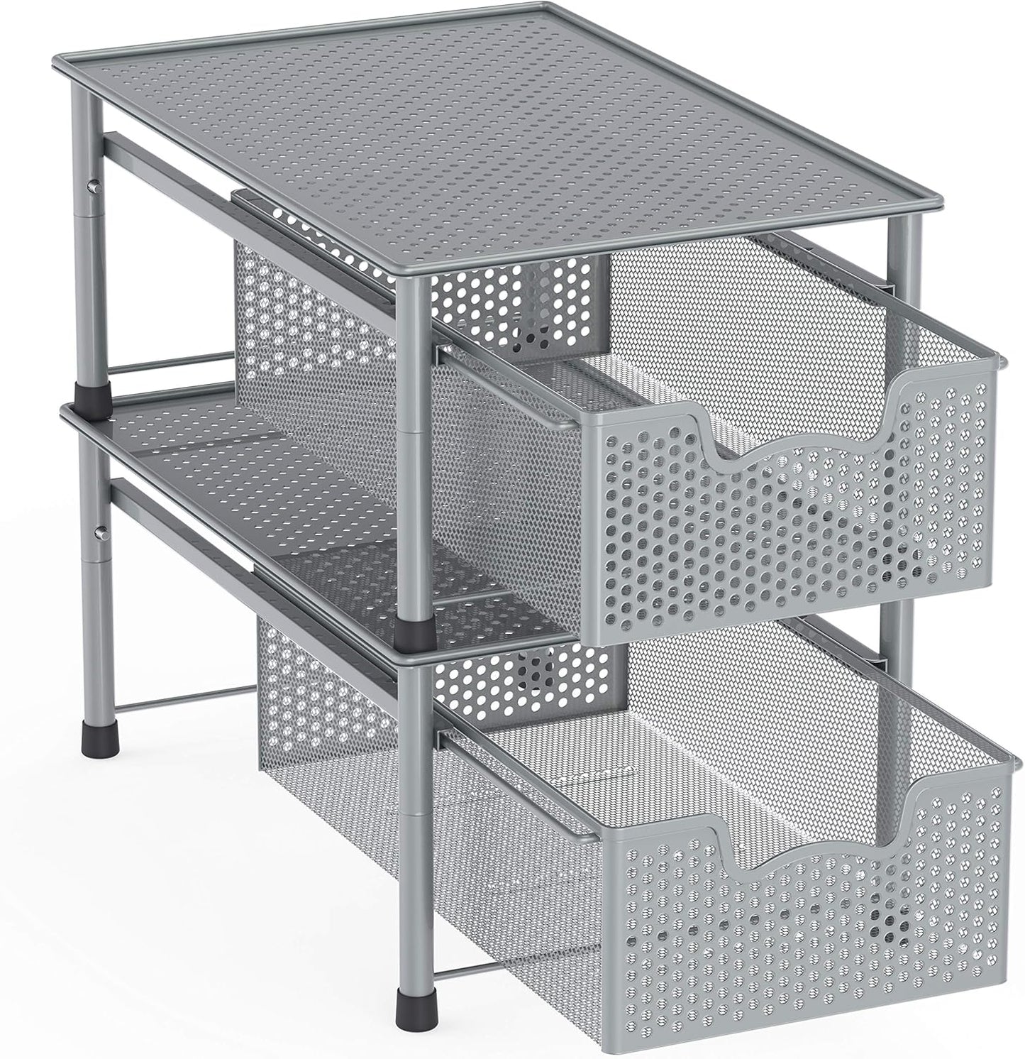 Simple Houseware Stackable 3 Tier Sliding Basket Organizer Drawer, Silver