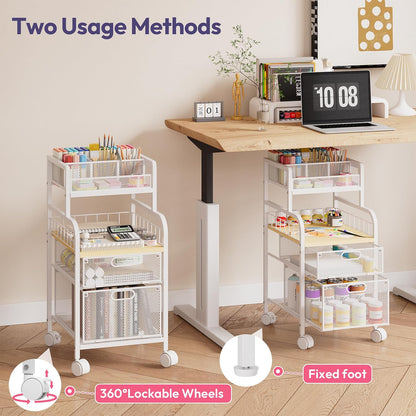 SWTYMIKI Rolling Cart with Drawers - Metal Utility Cart with Wood Shelf, DIY Divider and Locking Wheels, Craft & Art Cart Organizer for Under Desk Storage for Home Office Studio, Espresso