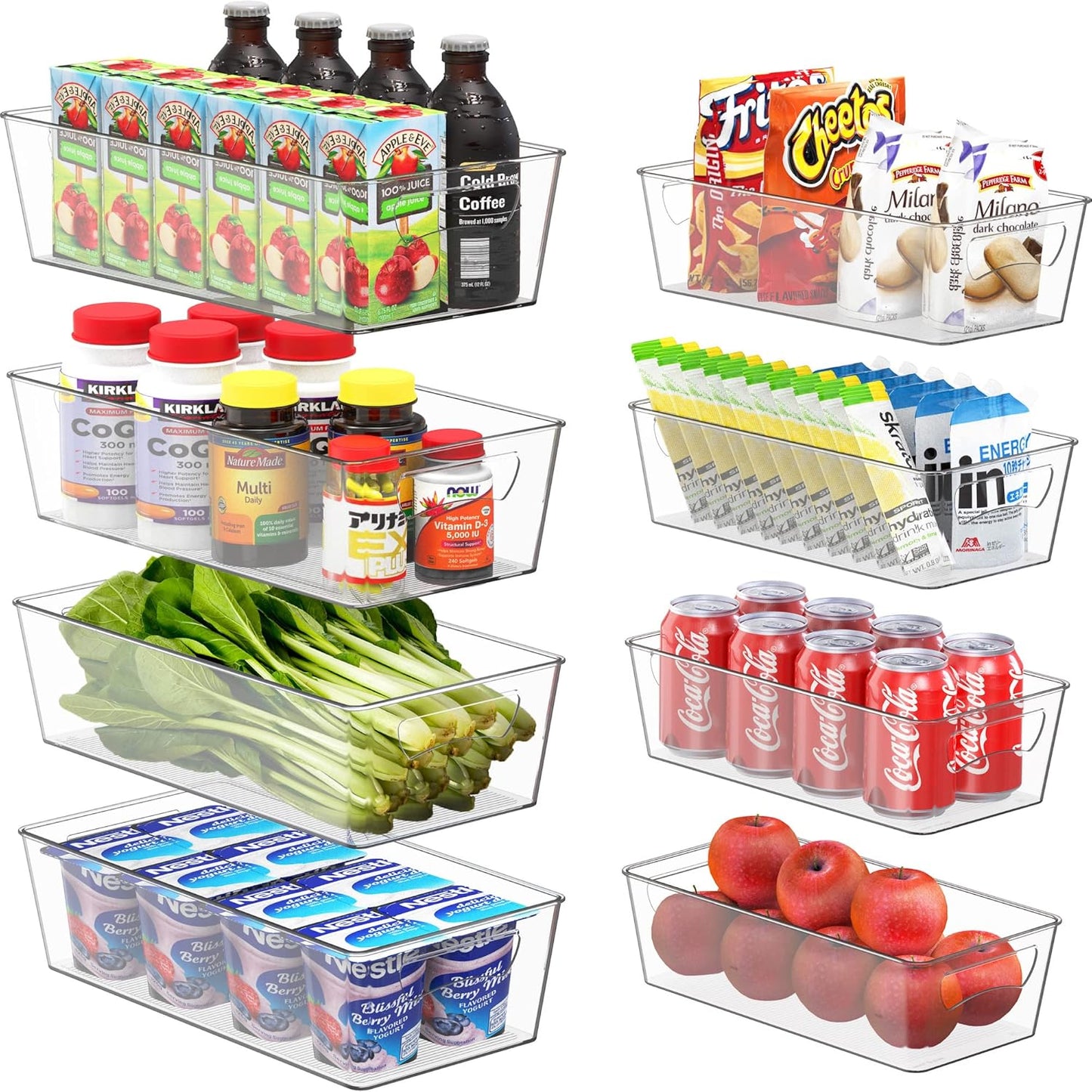 Simple Houseware 4 Pcs Kitchen Clear Bin Storage Organizer, 15" x 8" x 3.75"