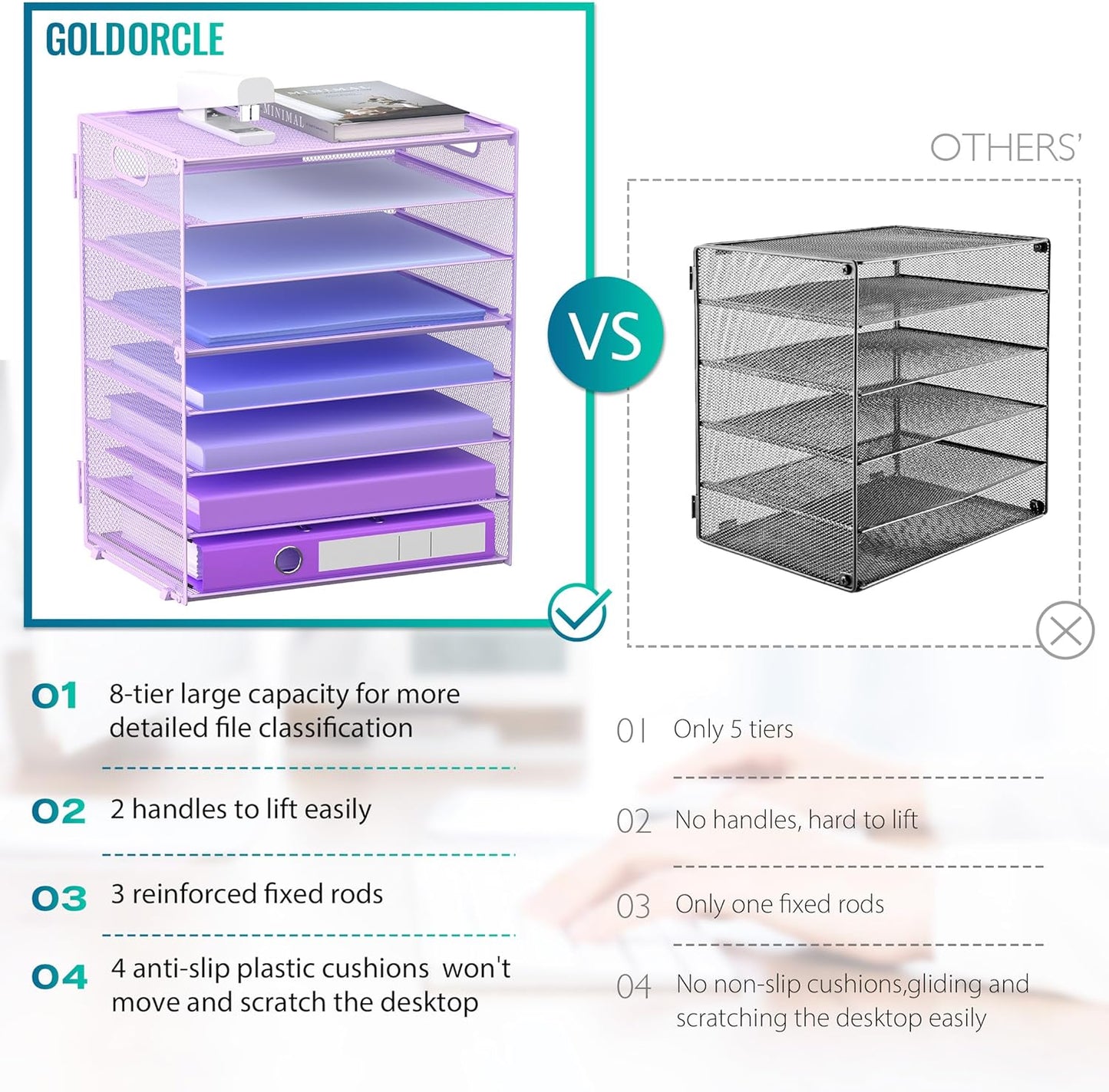 8 Tier Paper Letter Tray Organizer with Handles, Mesh Desk File Holder Storage Organization for Home School Classroom & Office (Black)