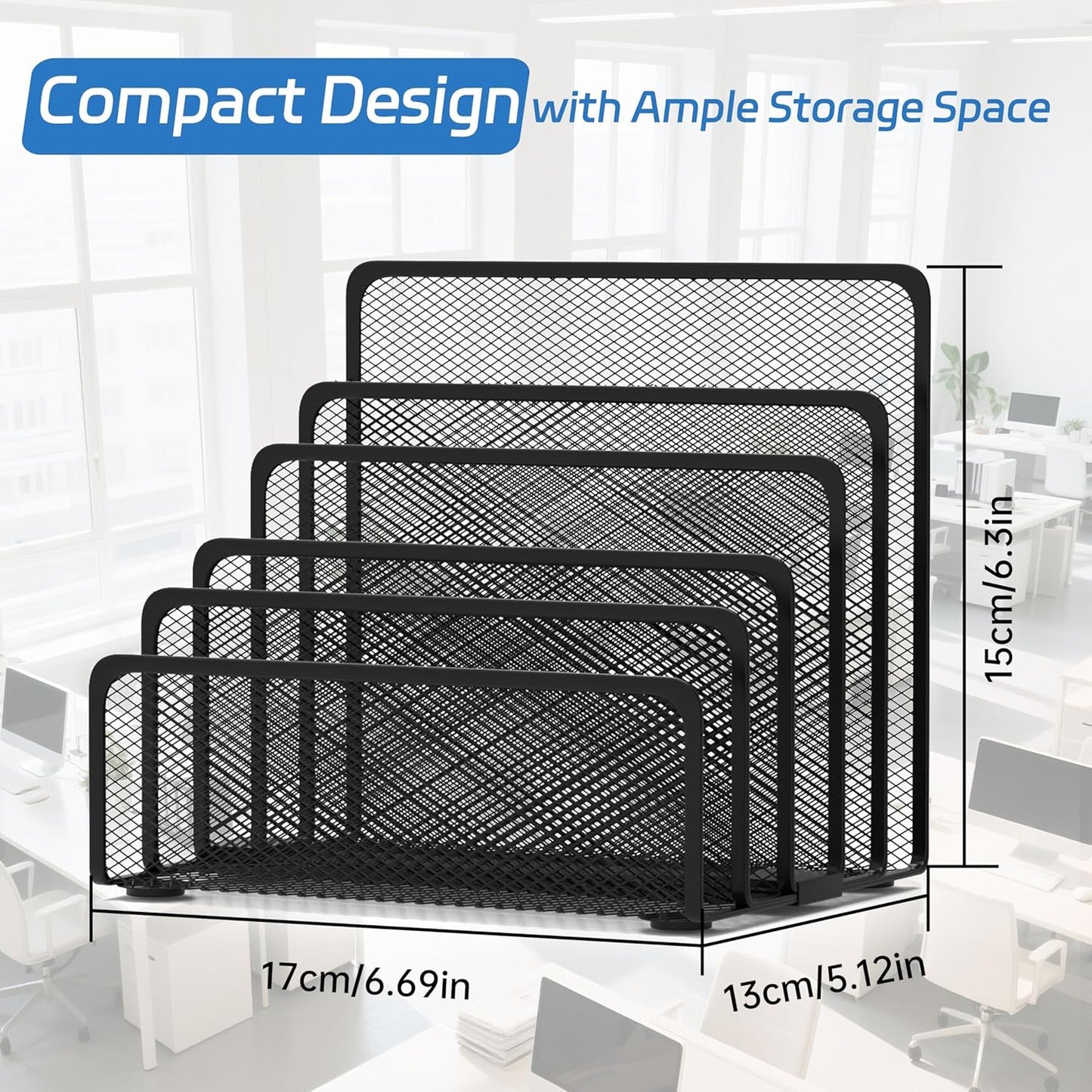 Mail Organizer Countertop with 5 Slot, Metal Mail Holder for Desk, File Holder Letter Sorter for Envelope, Bill and Document (Rose Gold)