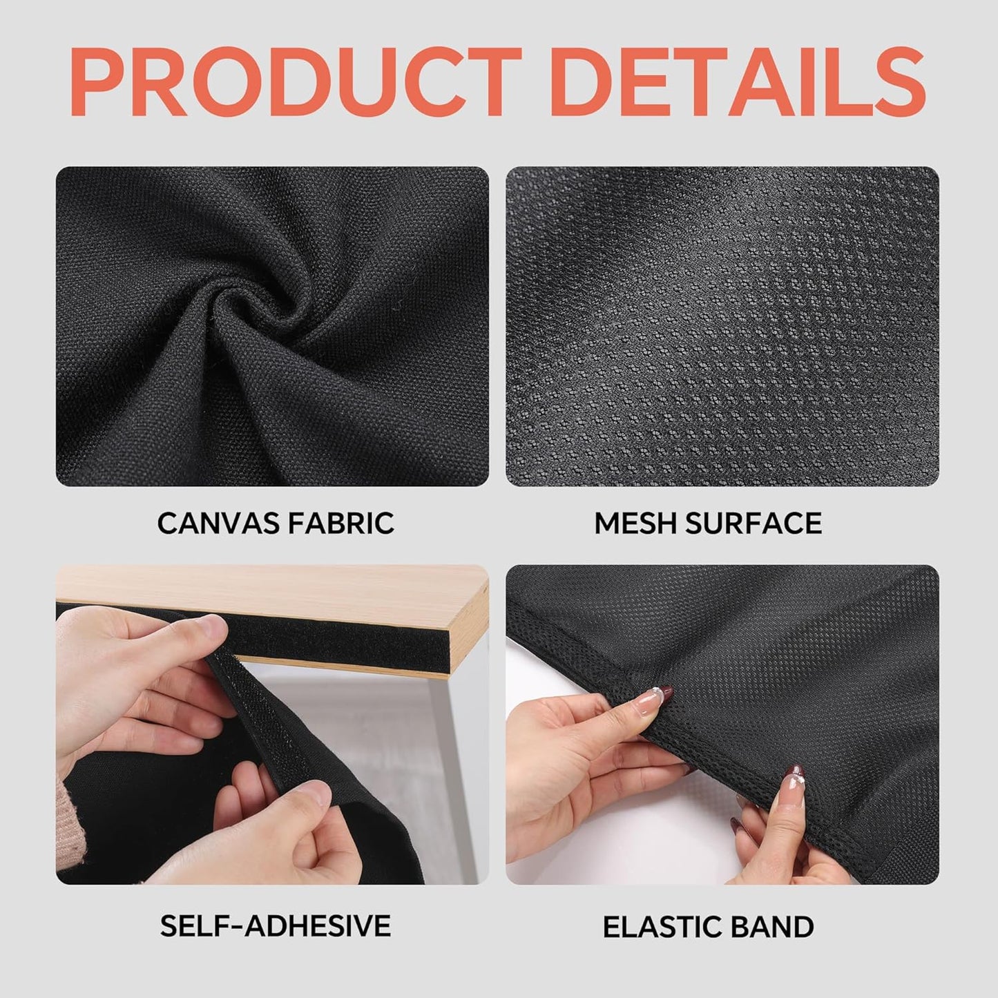 MABOZOO Under Desk Privacy Panel with Cable Management Net, Self Adhesive Desk Skirt with Cord Organizer for Home Office, Standing Desk, Wire Management Under Desk Accessories (Black)