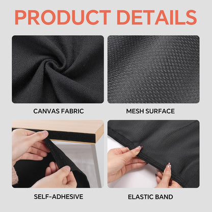 MABOZOO Under Desk Privacy Panel with Cable Management Net, Self Adhesive Desk Skirt with Cord Organizer for Home Office, Standing Desk, Wire Management Under Desk Accessories (Black)