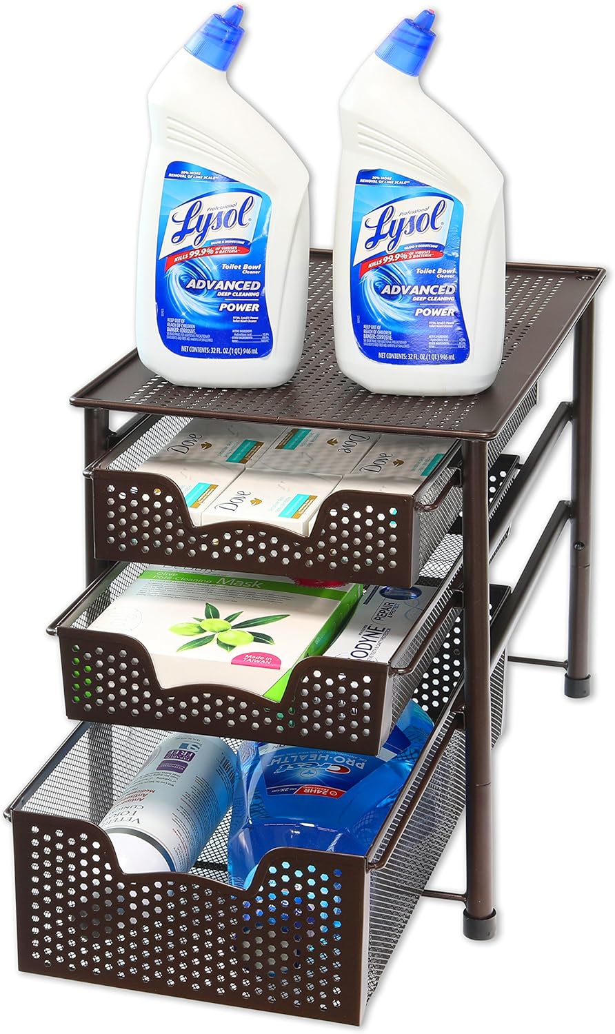 Simple Houseware Stackable 3 Tier Sliding Basket Organizer Drawer, Silver