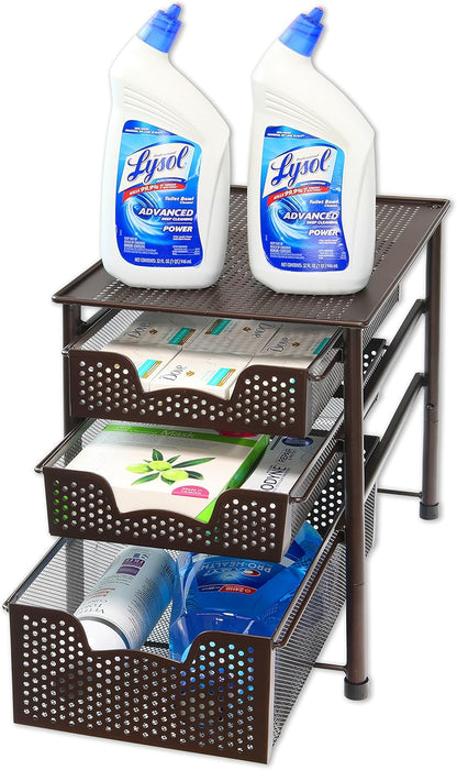 Simple Houseware Stackable 3 Tier Sliding Basket Organizer Drawer, Silver