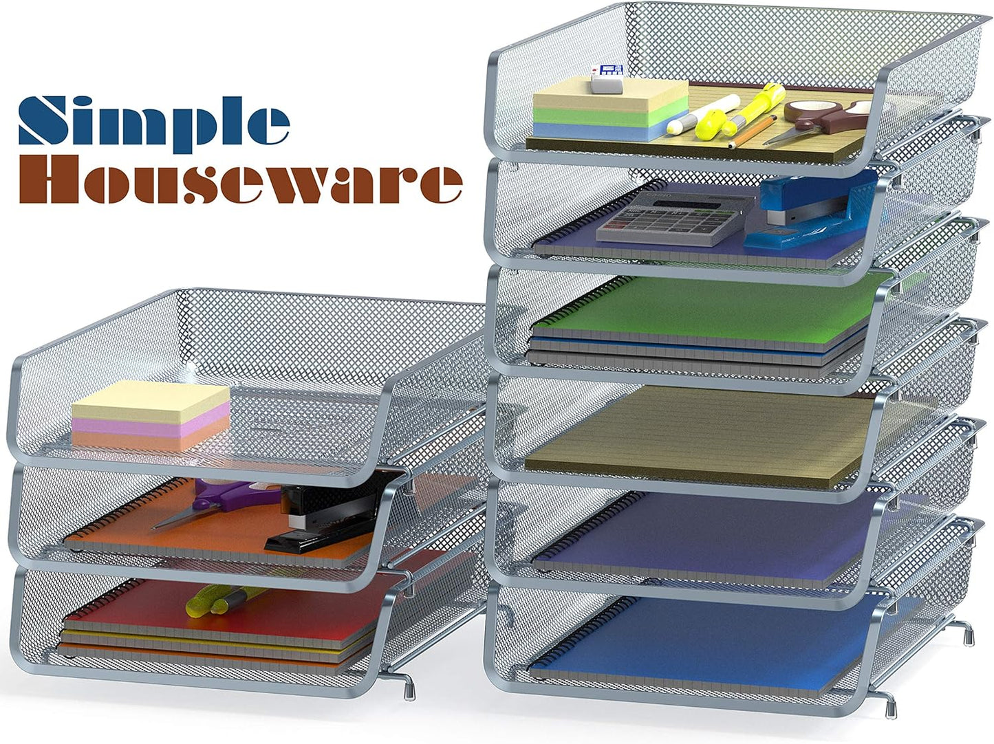 Simple Houseware Stackable Desk File Document Letter Tray Organizer, 3 Packs, Black