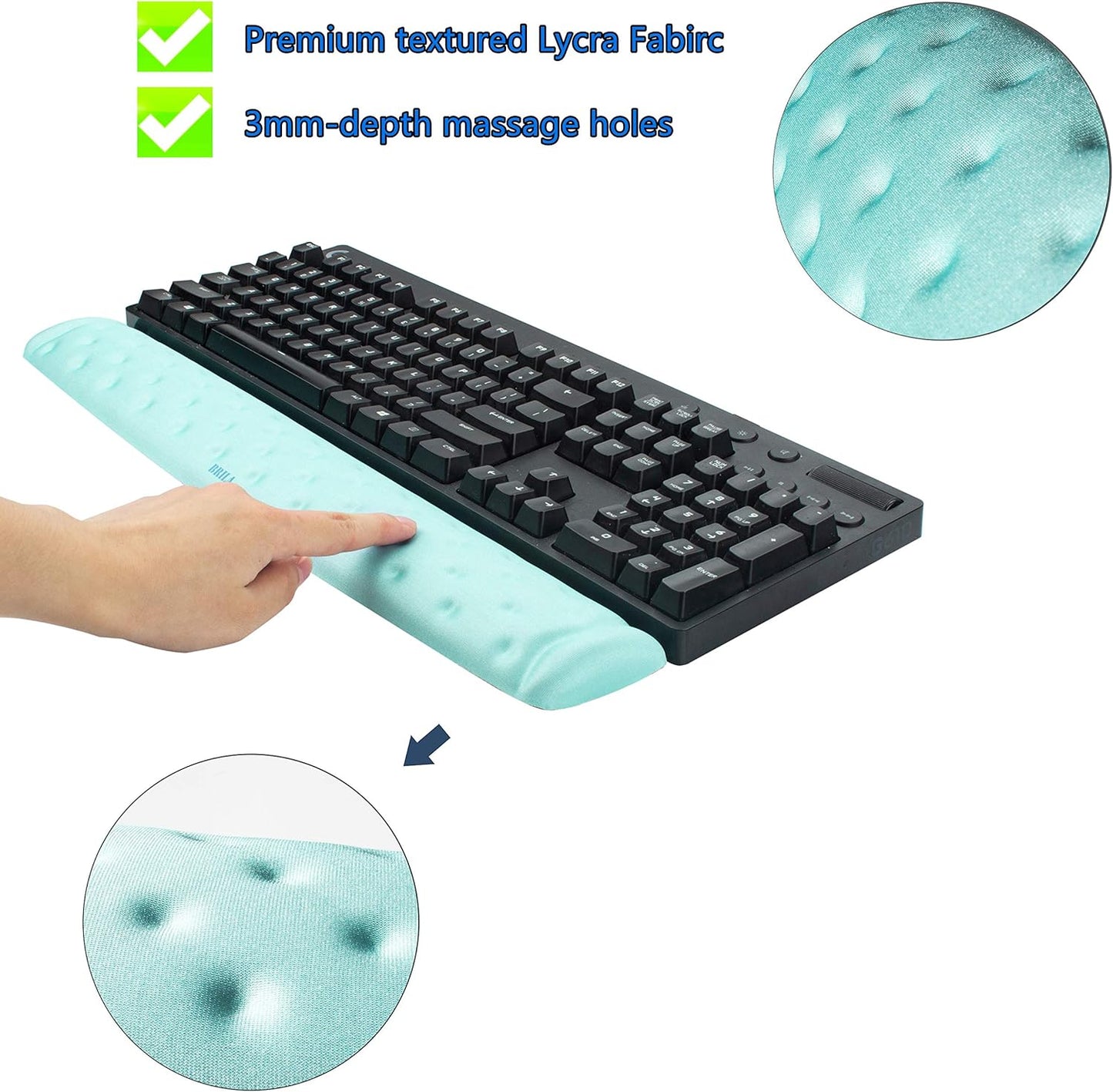BRILA Keyboard Wrist Rest Support Cushion Pad for Computer, Laptop, Office Work, PC Gaming - Memory Foam Gel with Massage Holes Design - Non-Slip Easy Typing Wrist Pain Relief (Black Keyboard Pad)