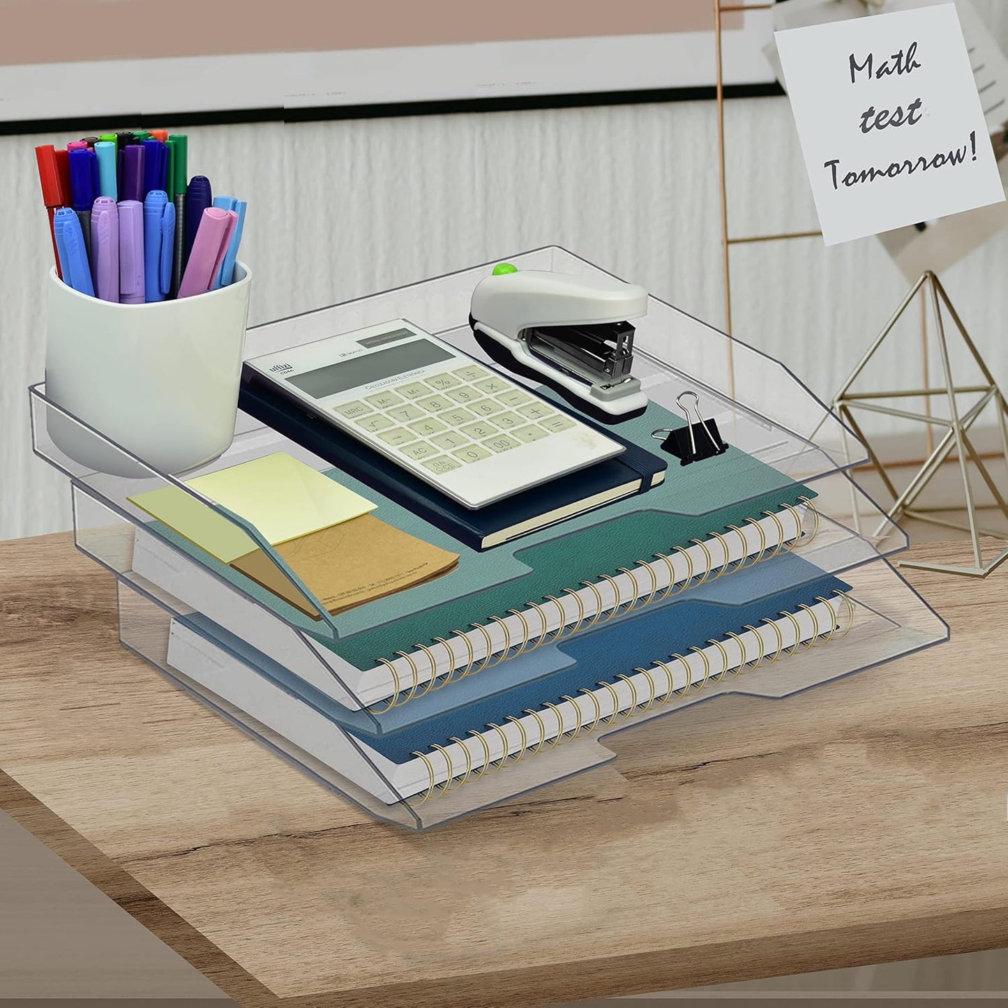 Acrimet 3 Tier Paper Organizer Letter Tray – Plastic Stackable Desk File Organizer, Side Load Paper Sorter for Letter/A4 Office File Folder Holder – Clear Crystal