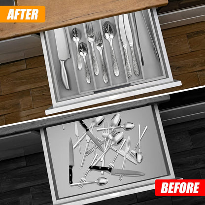 Kitchen Silverware Drawer Organizer and Storage Flatware Cutlery Utensil Holder Spice Rack Containers Bathroom Counter Cabinet Office Desk Makeup Drawer Tray Kitchen and Dining Tools Decor Accessories