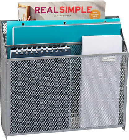 Mind Reader Vertical File Storage, Desktop Organizer, Wall Mount, Office, Metal Mesh, Black