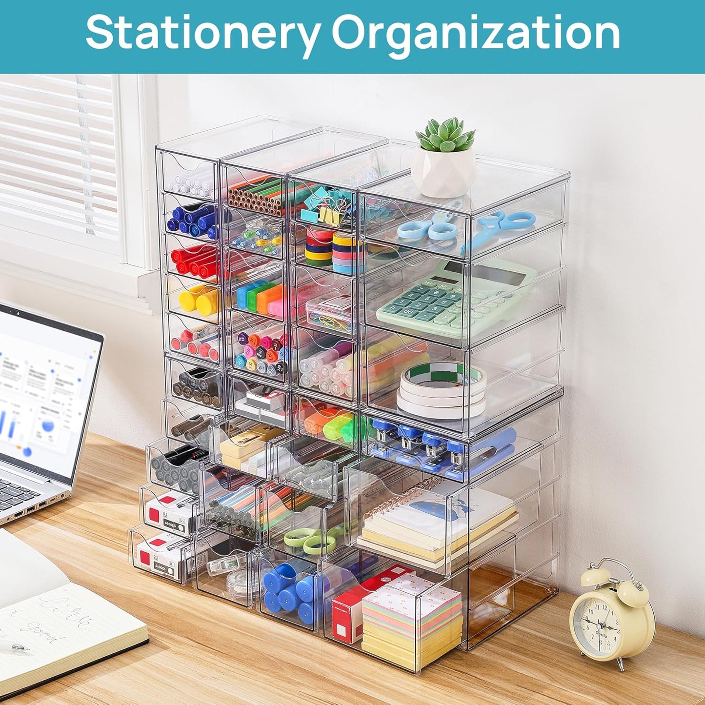 Vtopmart Acrylic Organizer with 16 Drawers (4 Set),Clear Storage Drawers for Office Supplies,Desk Organization and Storage for Makeup,Jewelry,Art Crafts