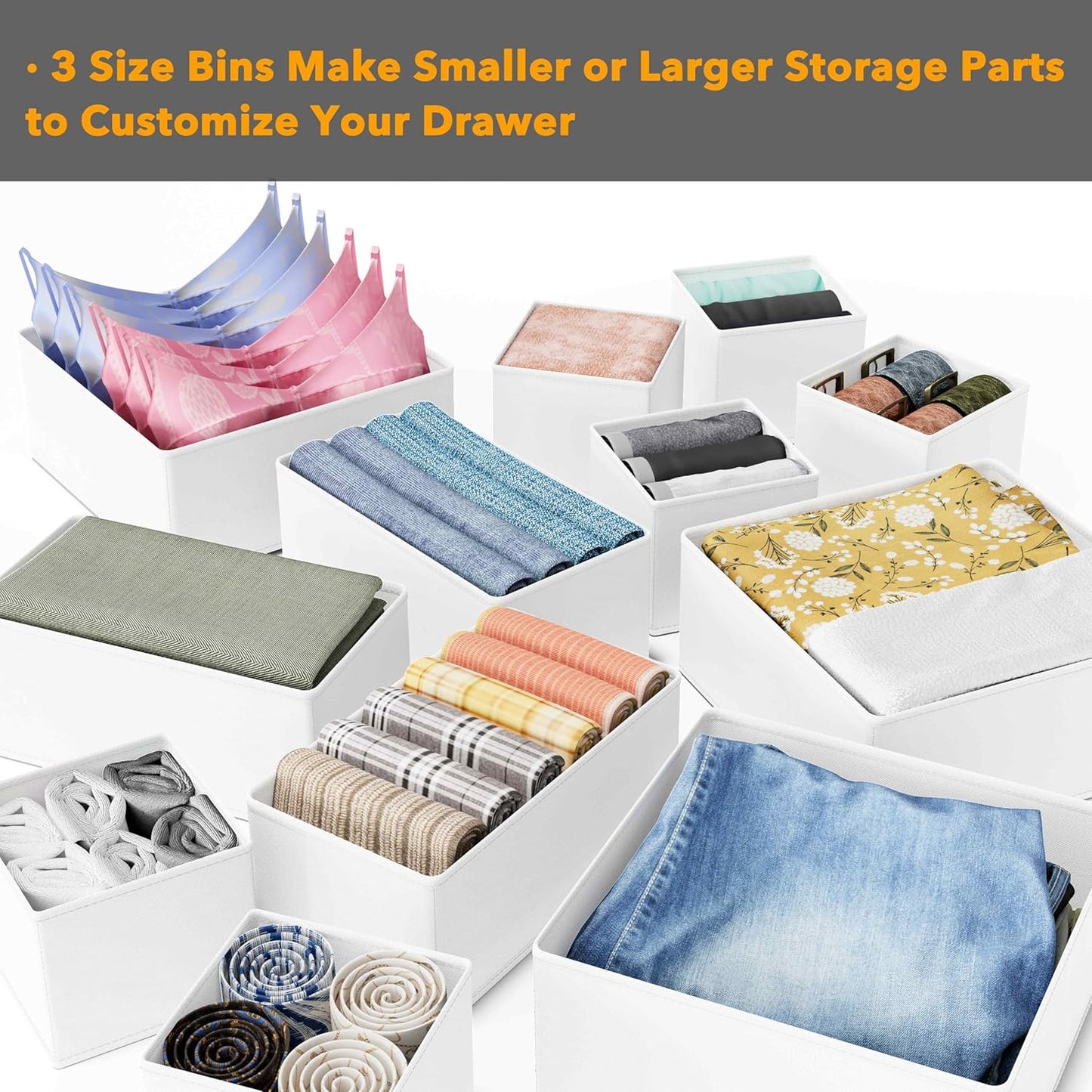 SpaceAid Drawer Organizer for Clothes, 18 Pack Dresser Drawer Organizer Bins, Closet Organizers and Storage Dividers for Clothing, Underwears, Socks (Beige)