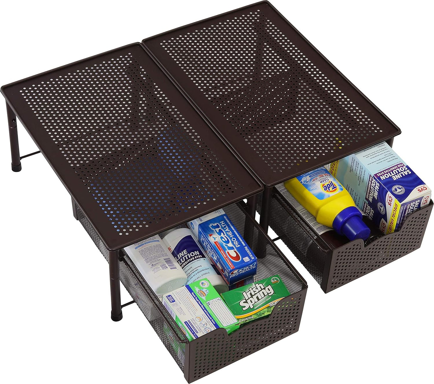 Simple Houseware Stackable 3 Tier Sliding Basket Organizer Drawer, Silver