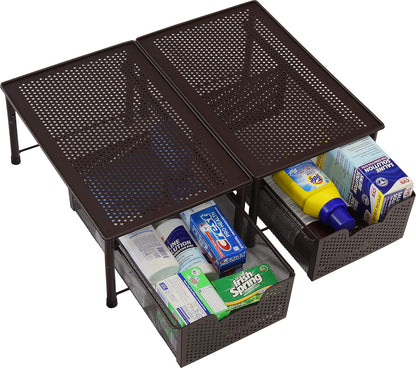 Simple Houseware Stackable 3 Tier Sliding Basket Organizer Drawer, Silver