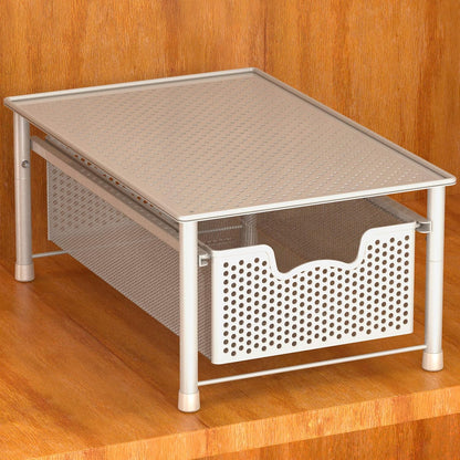 Simple Houseware Stackable 3 Tier Sliding Basket Organizer Drawer, Silver