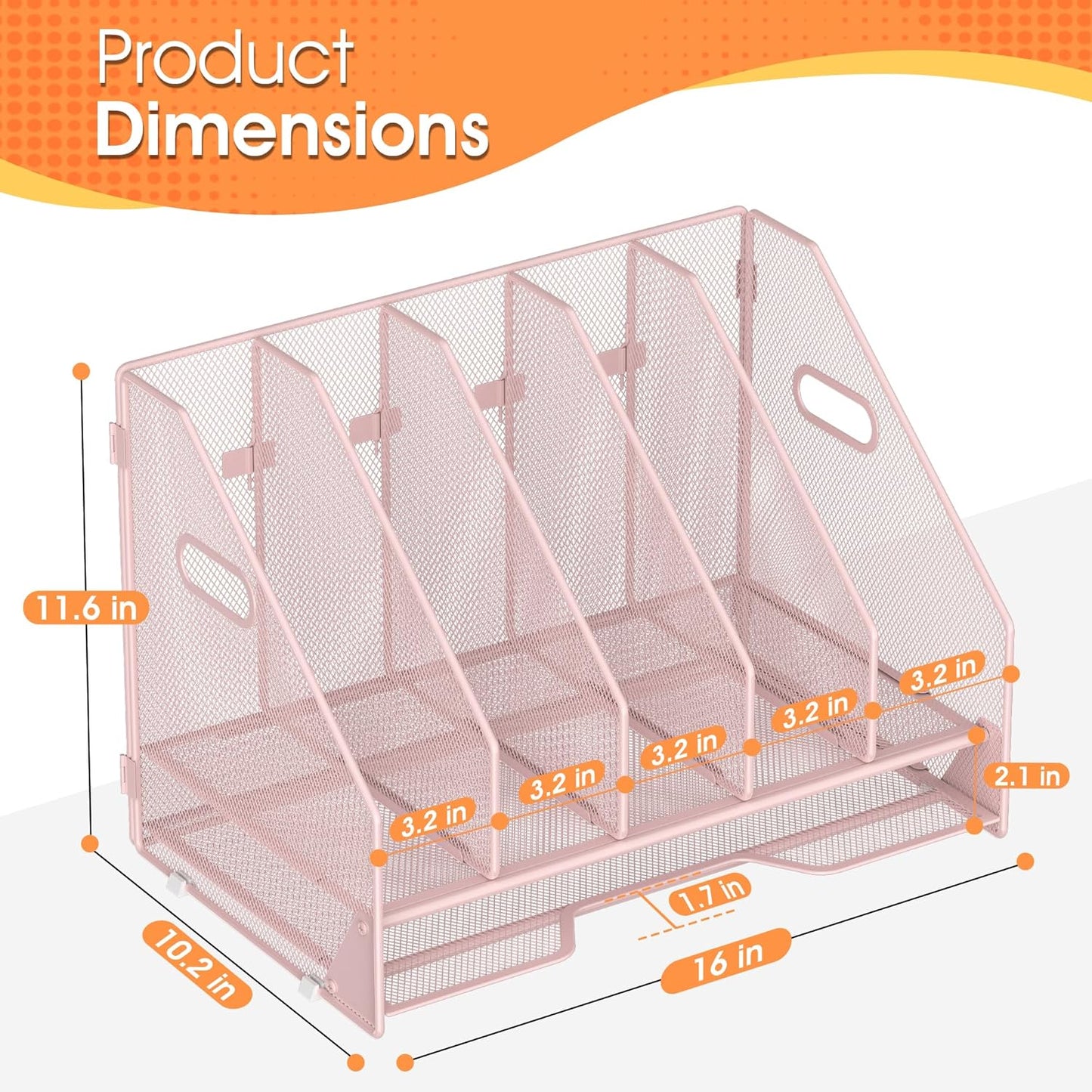 Desk File Folder Holder Organizer-5 Vertical Compartments Racks and Paper Letter Tray,Mesh Magazine File Holder Sorter,Desktop Accessories & Workspace Organizers for Home,Office,School-Black