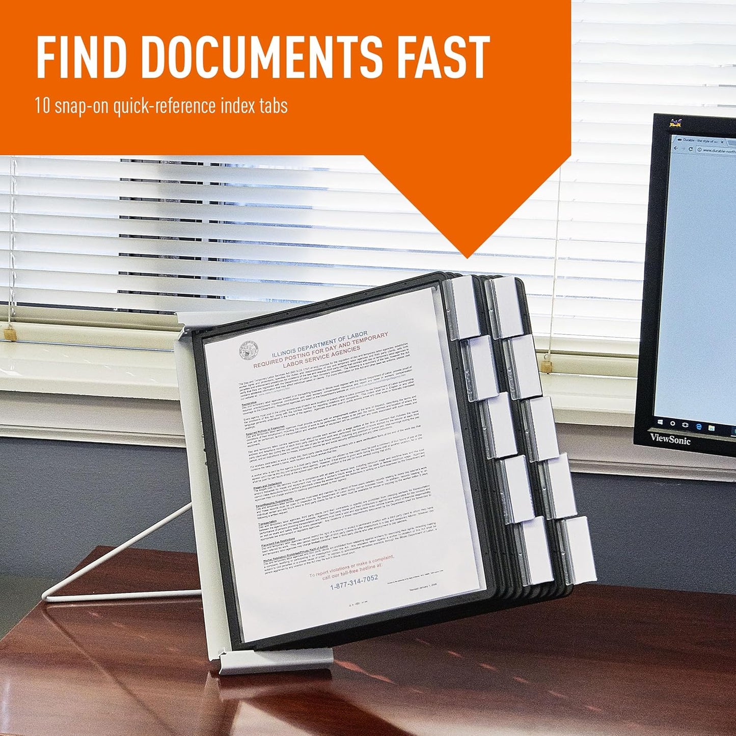 Durable Instaview20 Pocket Expandable Desktop Reference System - Letter Size 10 Double-Sided Panels - Black Color Borders