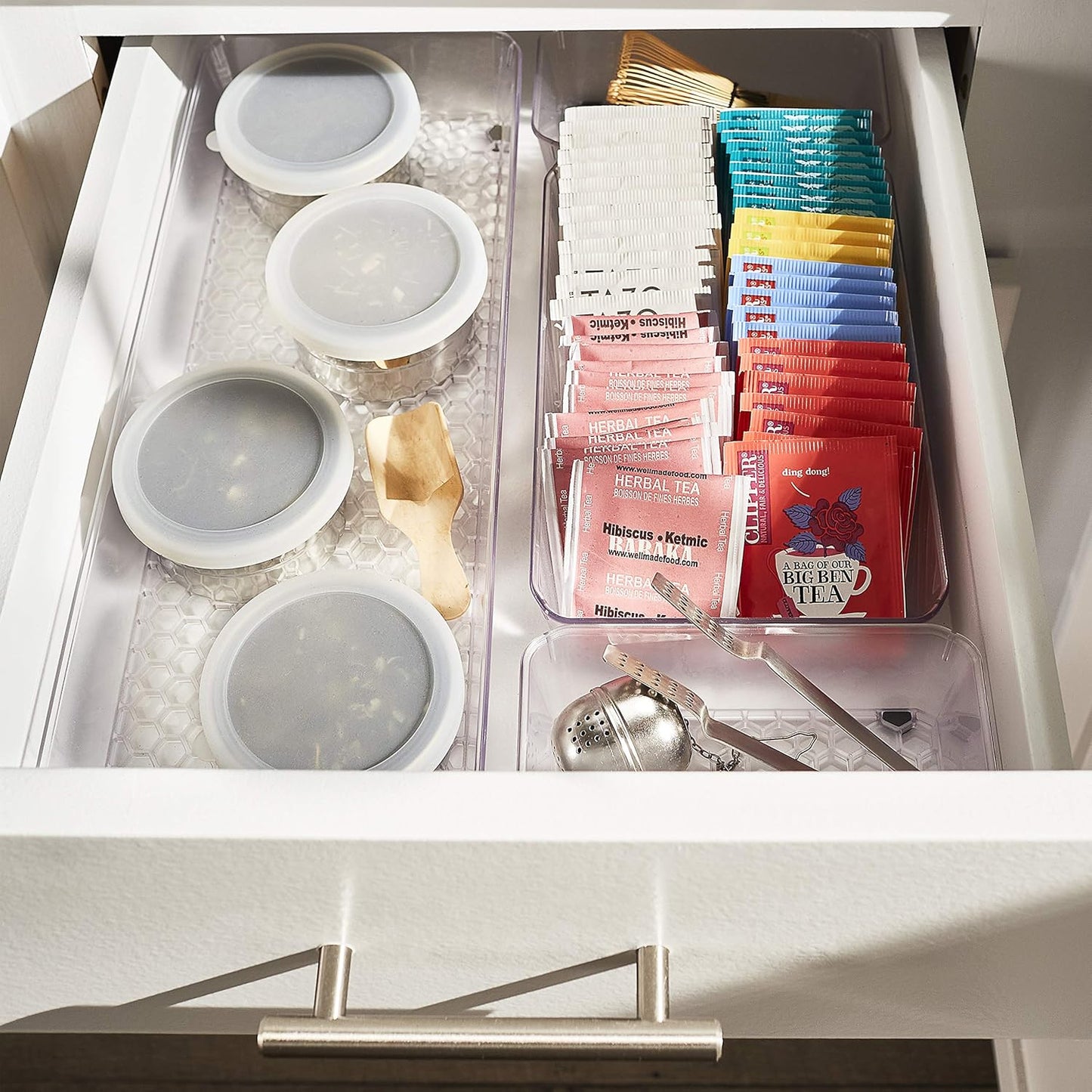 Spectrum Hexa 6 x 12 Drawer Organizer for Kitchen Utensils with Innovative Honeycomb Base Design, Silverware Tray for Cutlery and Flatware Storage, Bathroom Vanity or Desk Solution, Clear Frost