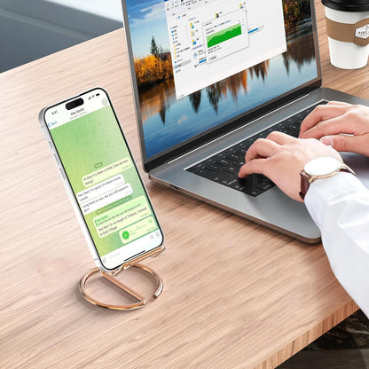 Metal Cell Phone Stand for Desk, Cute One-Piece Phone Holder, Stable Desktop Display Dock for iPhone, iPad, Samsung, Tablets & All Mobile Phones, Gold