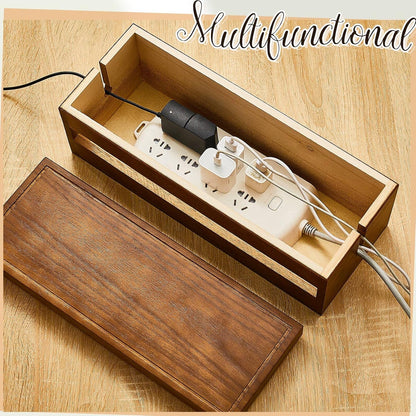 Hoteam 48 Pcs Wooden Cable Management Box Cable Organizer Box Set Power Strip Holder Cord Hider Clip Adhesive Management Ties Cord Sleeves for Desktop Home Office(Brown,Large)