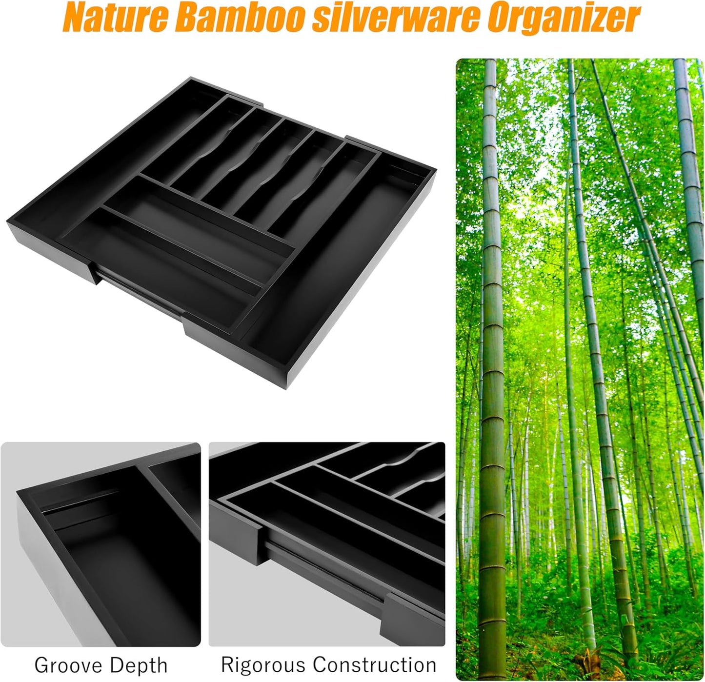 Kitchen Silverware Drawer Organizer and Storage Flatware Cutlery Utensil Holder Spice Rack Containers Bathroom Counter Cabinet Office Desk Makeup Drawer Tray Kitchen and Dining Tools Decor Accessories