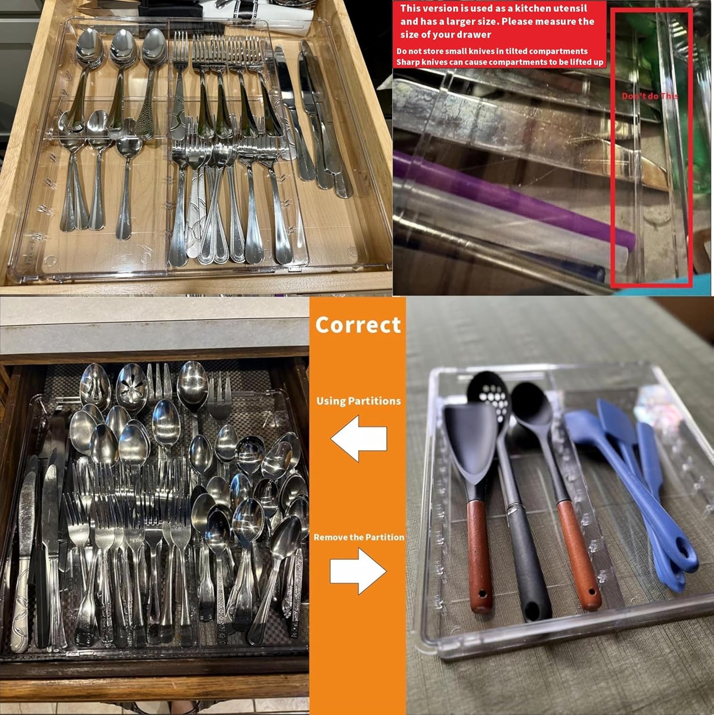 Yieach Clear Expandable Silverware Drawer Organizer - Adjust From 11'' to 22'' - Knife,Cutlery,Spoons and Forks Organizer,Large 8 Grid Flatware,Silverware Tray,Utensil Organizer for Kitchen Drawers