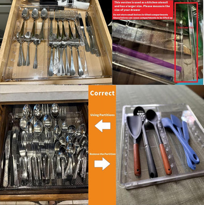 Yieach Clear Expandable Silverware Drawer Organizer - Adjust From 11'' to 22'' - Knife,Cutlery,Spoons and Forks Organizer,Large 8 Grid Flatware,Silverware Tray,Utensil Organizer for Kitchen Drawers