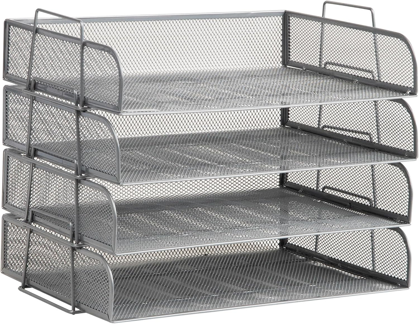 Mind Reader Stackable Paper Tray, Desktop Organizer, File Storage, Office, Metal Mesh, 4 Pcs., Black