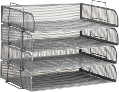 Mind Reader Stackable Paper Tray, Desktop Organizer, File Storage, Office, Metal Mesh, 4 Pcs., Black