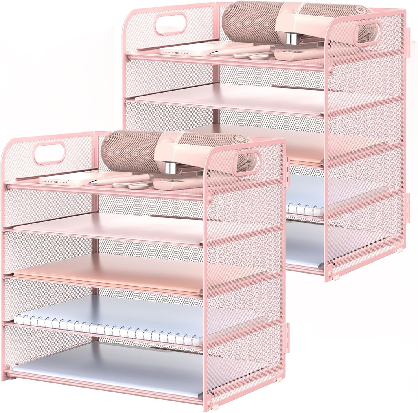 Letter Tray Paper Organizer 5-Tier Desk Organizer File Organizer Paper Holder with Handle, Metal Desktop Document Shelf Tray Office Classroom Organization - Black