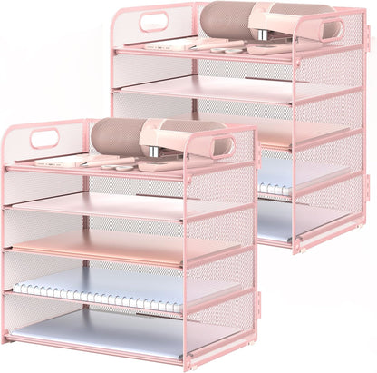 Letter Tray Paper Organizer 5-Tier Desk Organizer File Organizer Paper Holder with Handle, Metal Desktop Document Shelf Tray Office Classroom Organization - Black