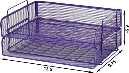 EASEPRES 2 Pack Stackable Desk Paper Tray, Metal Mesh Desktop Document Letter File Organizer for Office Home School, 13.5'' L x 9.75'' W x 5.5'' H, White
