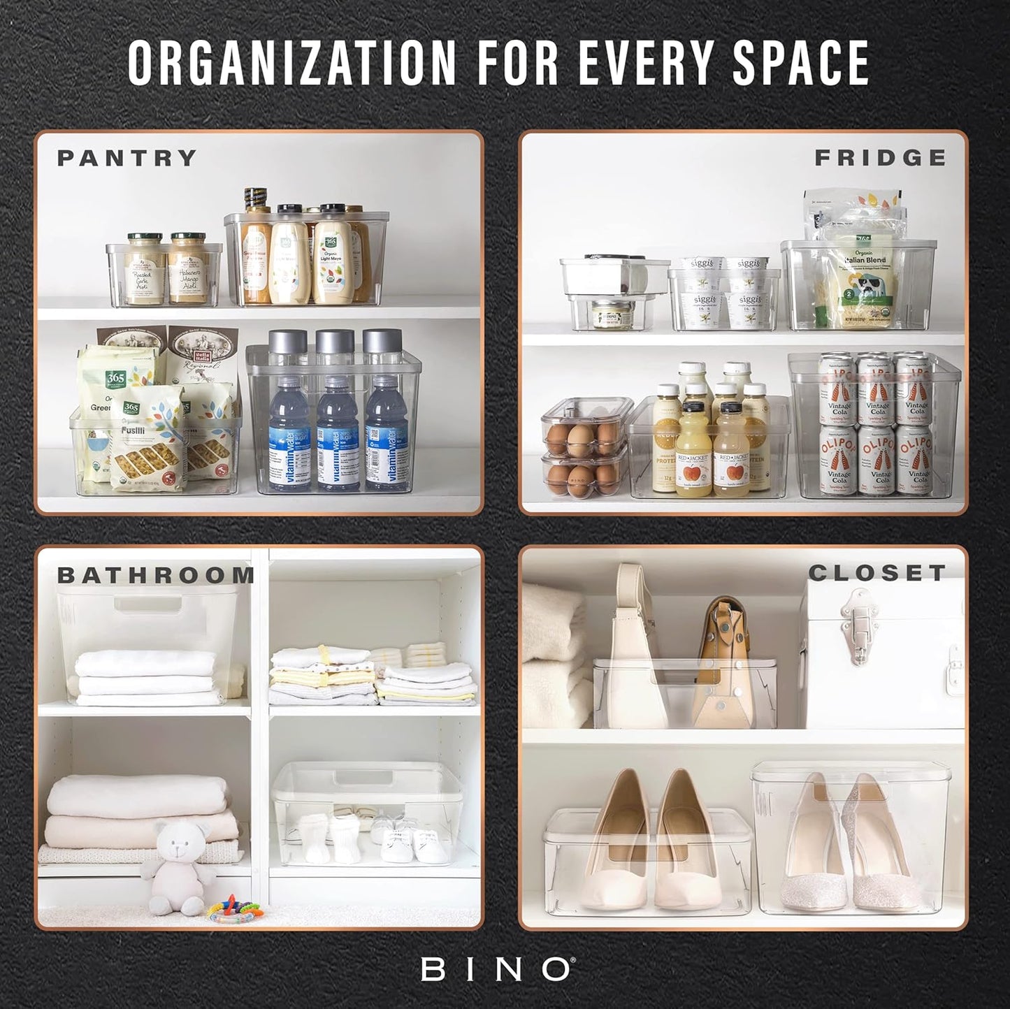 BINO | Plastic Storage Bins, X-Small - 5 Pack | THE LUCID COLLECTION | Multi-Use Built-In Handles BPA-Free Clear Storage Containers | Fridge Organizer | Pantry & Home Organization