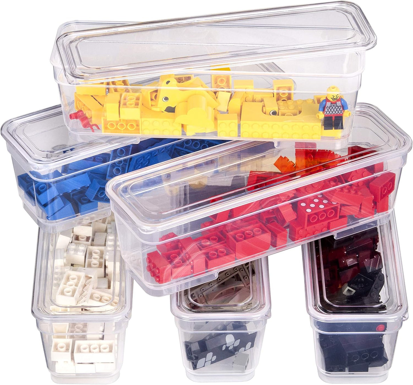 Best Kept 6 Bin Pack, Long Home Organizer Storage Boxes with Lids, Translucent Clear