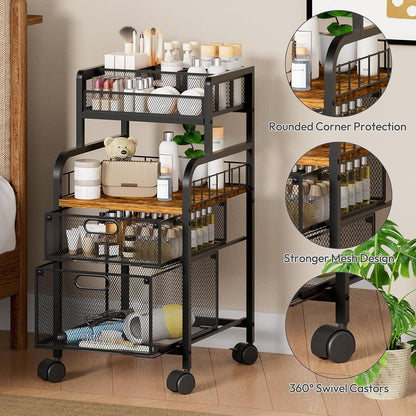 SWTYMIKI Rolling Cart with Drawers - Metal Utility Cart with Wood Shelf, DIY Divider and Locking Wheels, Craft & Art Cart Organizer for Under Desk Storage for Home Office Studio, Espresso