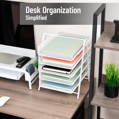 Mind Reader 5-Tier Paper Tray Organizer, Vertical Desktop File Storage Rack, Office, Metal Mesh, Black