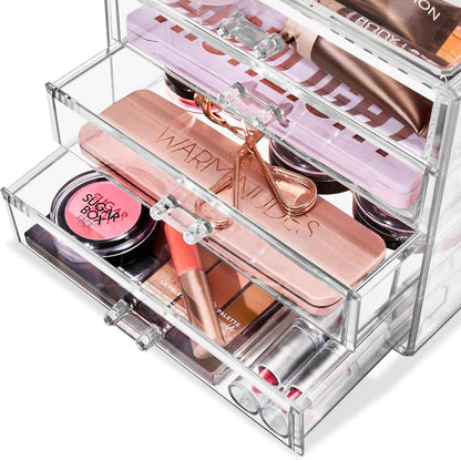 Sorbus Acrylic Makeup Organizer Set, 4-Drawer Vanity & Countertop Cosmetic Storage with Wide Drawers, Clear Makeup Storage for Brushes, Lipsticks, Jewelry – Holiday Gift for Women & Teens